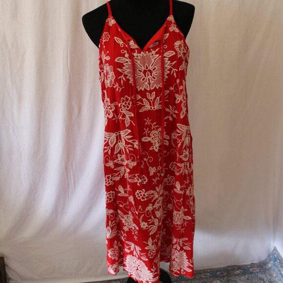 SUNDRESS Westport Red White Floral Embroidery Lined Tie Front MAXI XL Pre-Loved - Picture 3 of 13